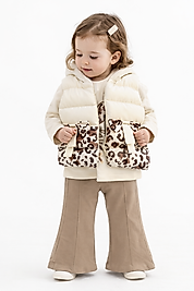 BEBECAN LEOPAR DESENLİ YELEK-BADİ-İSPANYOL PAÇA PANTOLON 2/4 YAŞ 3'Ü TAKIM