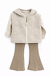 BEBECAN 6/18 AY PAPATYA NAKIŞLI YELEK-BADİ-İSPANYOL PAÇA PANTOLON 3'LÜ TAKIM