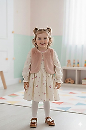 BEBECAN KIZ ÇOCUK  YELEKLİ ETEKLİ ELBİSE 2 Lİ TAKIM