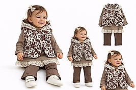 BEBECAN LEOPAR DESENLİ YELEK-KÜPÜRLÜ BADİ-PANTOLON 3'LÜ TAKIM