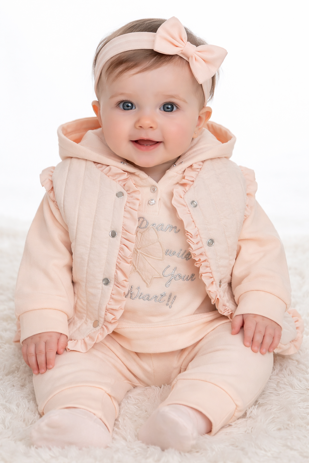 BEBECAN 6/18 AY KIZ BEBEK FIRFIRLI YELEKLİ 3'LÜ TAKIM