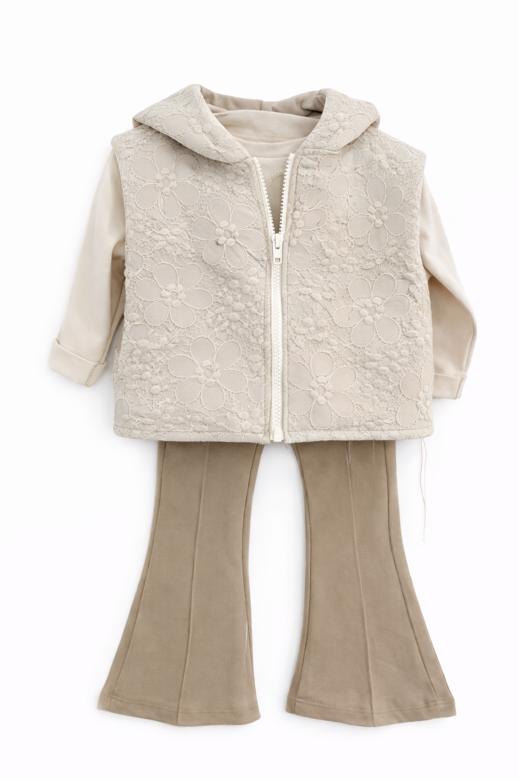 BEBECAN 6/18 AY PAPATYA NAKIŞLI YELEK-BADİ-İSPANYOL PAÇA PANTOLON 3'LÜ TAKIM