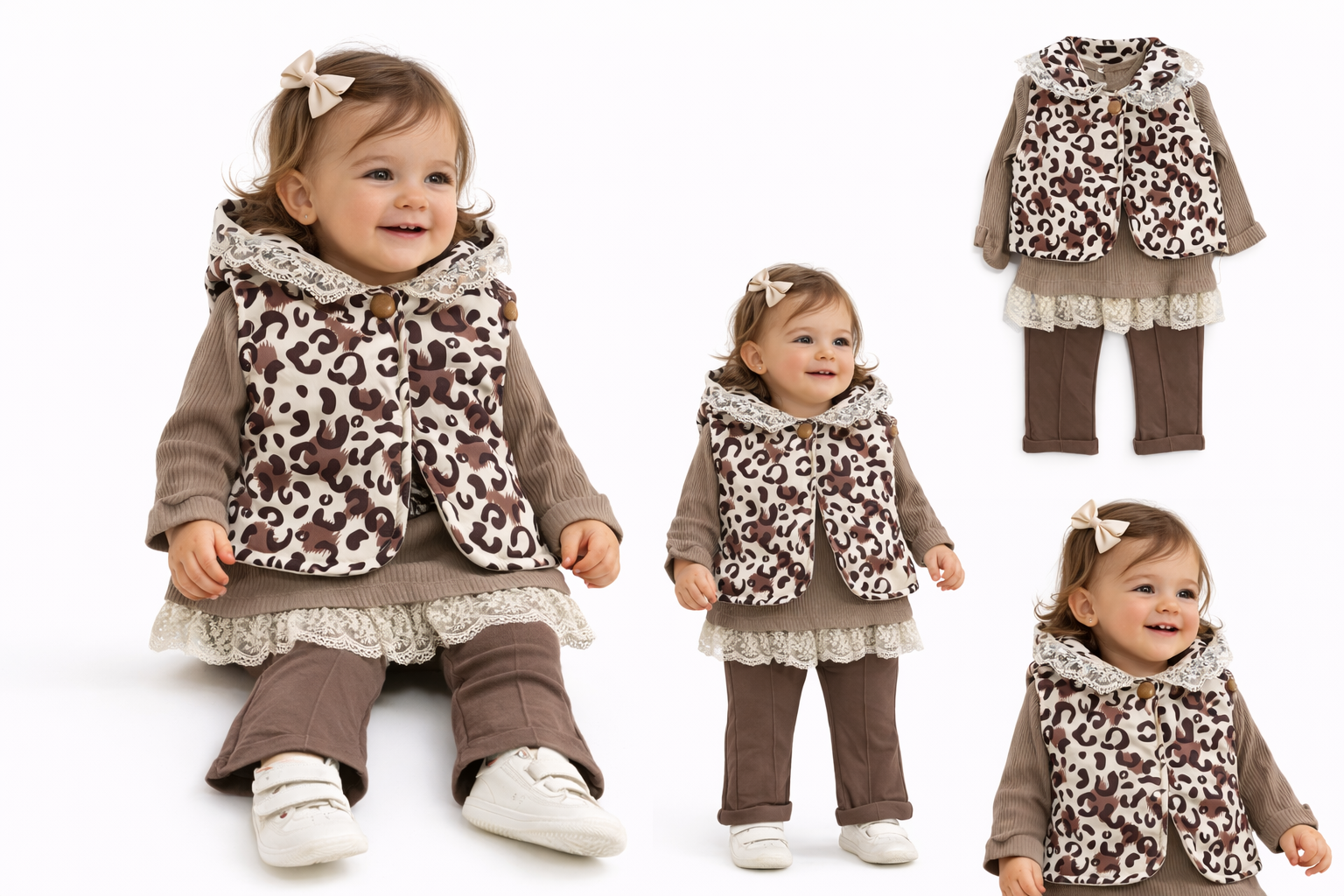 BEBECAN LEOPAR DESENLİ YELEK-KÜPÜRLÜ BADİ-PANTOLON 3'LÜ TAKIM