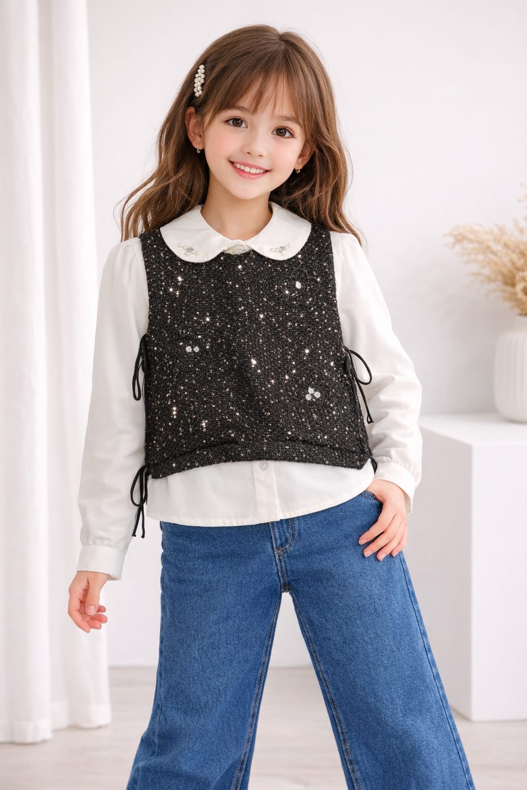 BEBECAN SÜVETER GÖMLEK PANTOLON  KIZ ÇOCUK 3 LÜ TAKIM