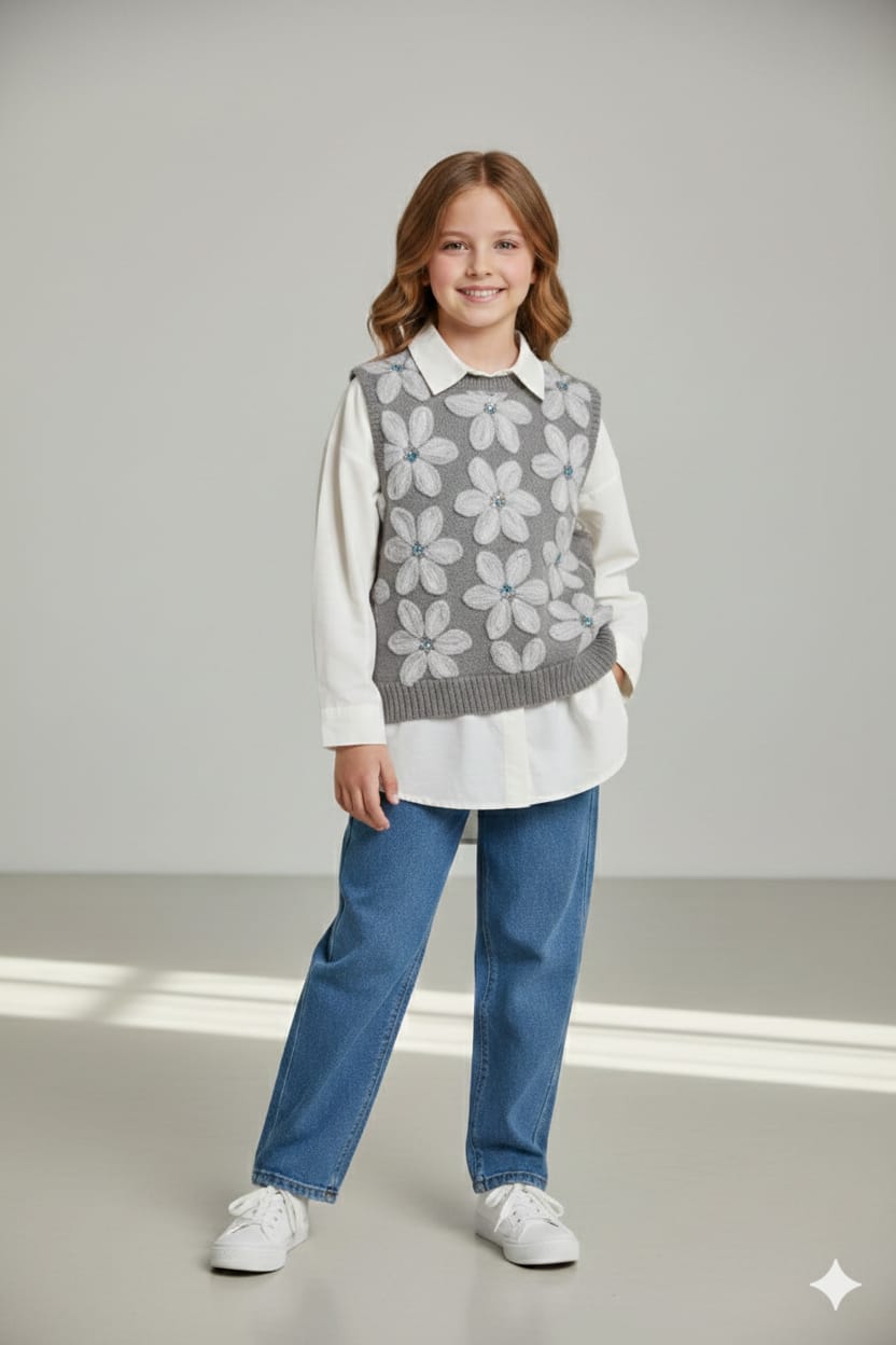 BEBECAN TRİKO SÜVETER KOT PANTOLON GÖMLEKLİ  3 LÜ TAKIM