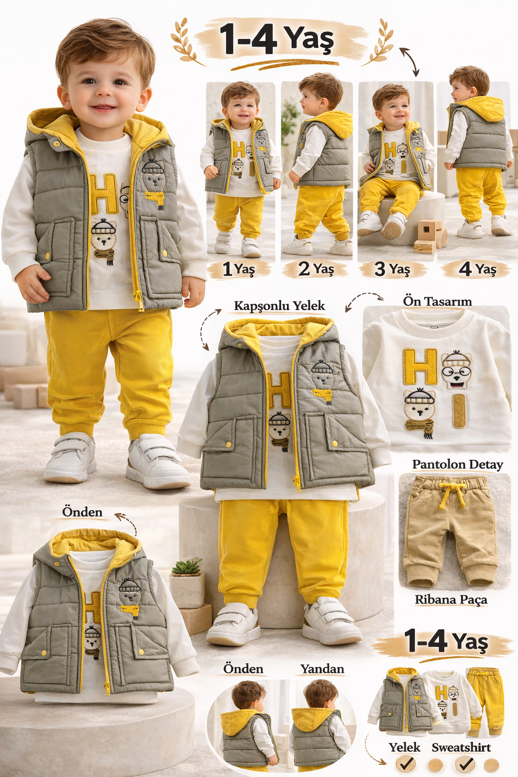 BEBECAN ŞİŞME YELEK-BADİ-PANTOLON 1/4 YAŞ 3'LÜ TAKIM