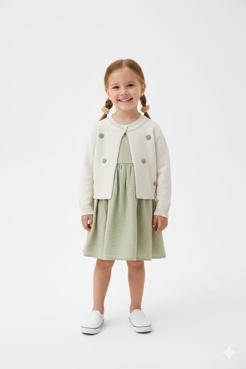 BEBECAN KIZ ÇOÇUK TRİKO YELEK ETEKLİ ELBİSE 2 Lİ TAKIM