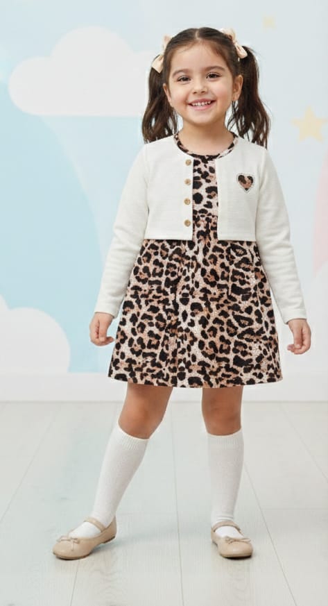 BEBECAN KIZ ÇOCUK  KALP DESENLİ ELBİSE