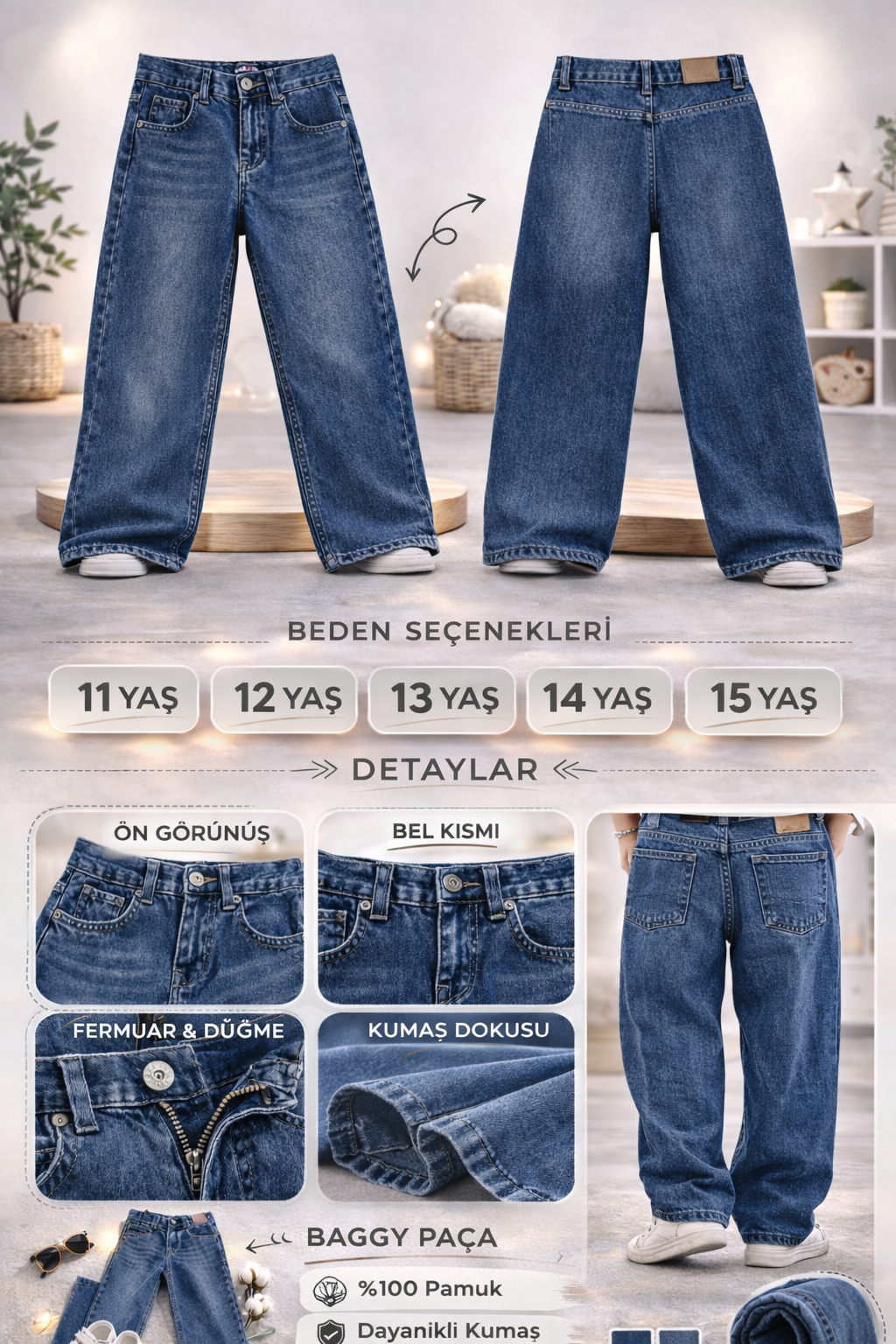 BEBECAN 11/15 YAŞ ERKEK ÇOCUK BAGY MODEL KOT PANTOLON