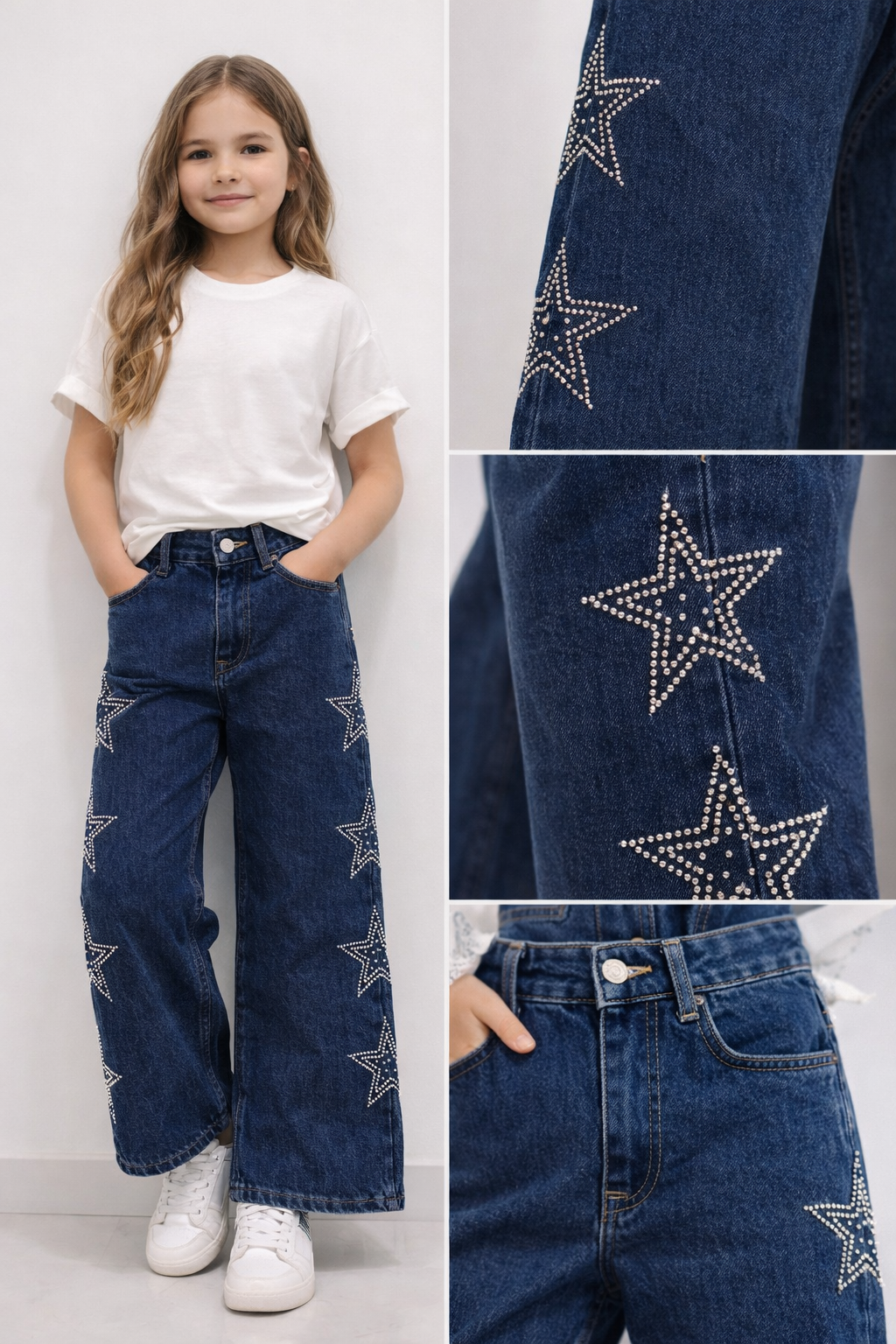 BEBECAN 6/15 YAŞ YILDIZ MODEL TAŞLI KIZ ÇOCUK KOT PANTOLON