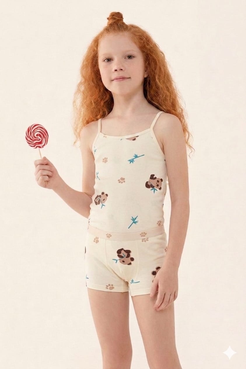 POLİ KIZ ÇOCUK BOXER ATLET DESENLİ İKİLİ TAKIM