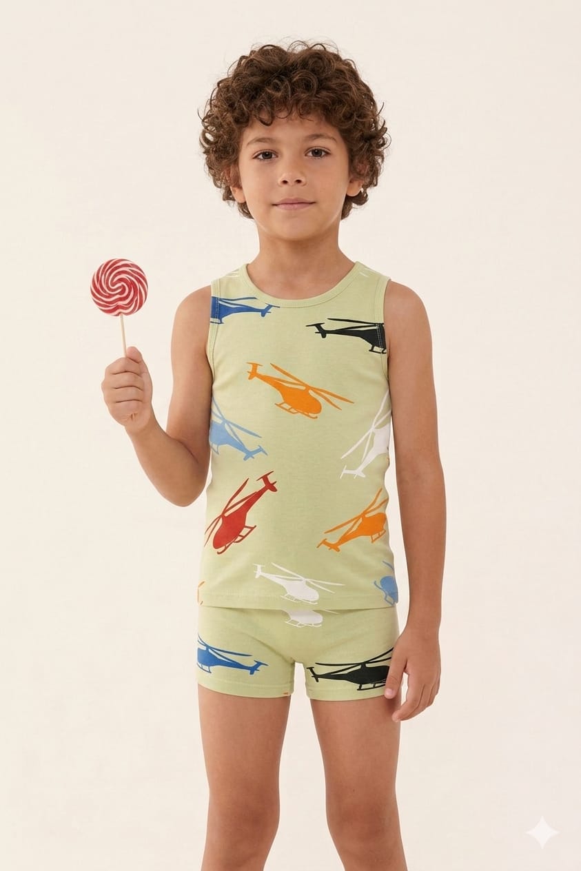 POLİ ERKEK ÇOCUK İÇ GİYİM DESENLİ İKİLİ TAKIM